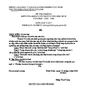 Đề kiểm tra khảo sát chất lượng học kì II Ngữ văn lớp 7 - Năm học 2015-2016 - Trường THCS Nguyễn Văn Linh